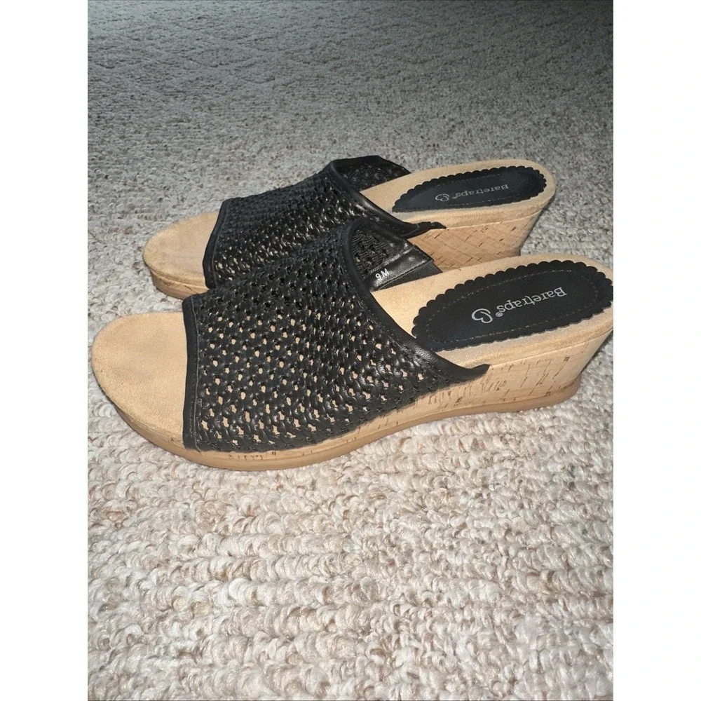 Womens BearTraps Cork Wrapped Wedge‎ Sandal Black Size 9 EUC